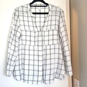 MANGO White Plaid Collarless Blouse